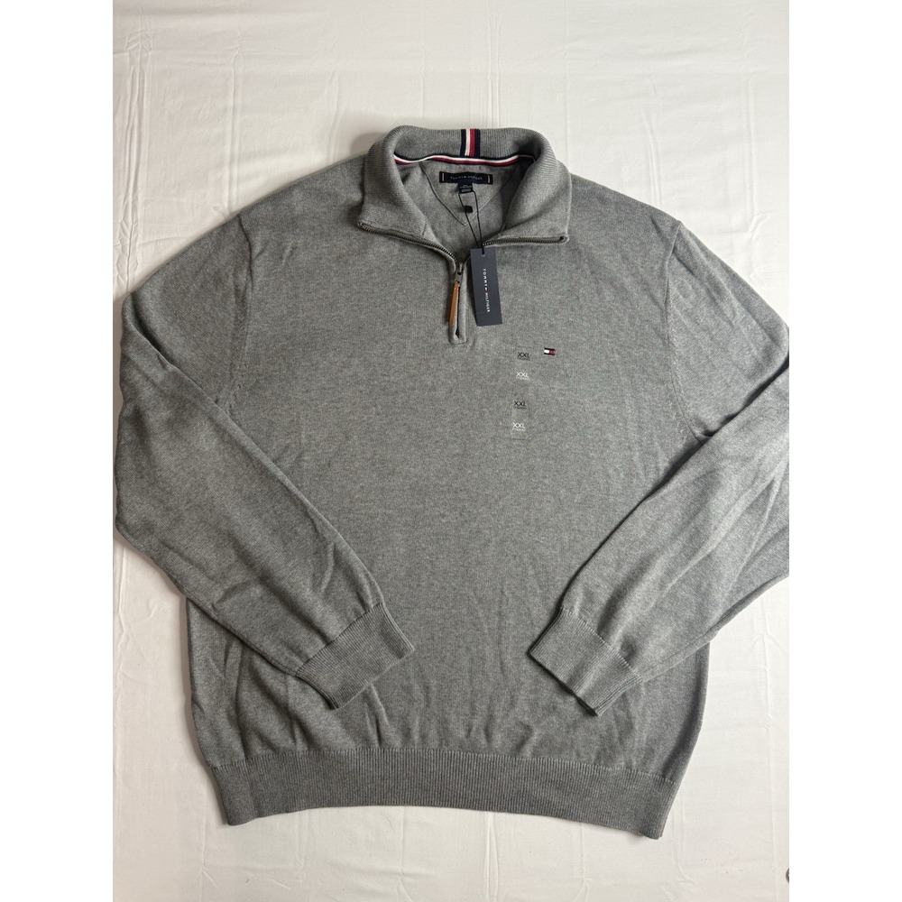 NWT Tommy Hilfiger Men's 2XL 1/4 Quarter Zip Knit Pullover Sweater Gray XXL